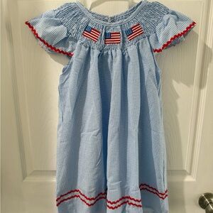 Blue Gingham Dress with American Flag Detail